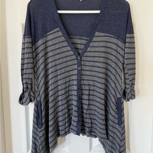 7 For All Mankind Striped Blue and Gray Cardigan